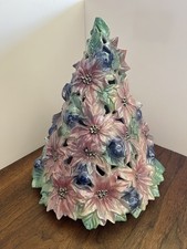 Atlantic Mold Poinsettia Christmas Tree Ceramic Vtg Pastel Pink Mauve Silver picture