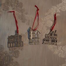 Vintage Kirk Stieff Pewter Christmas Ornaments Victorian Houses Lot of 3 picture