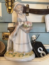 VTG Espada Toledo Cameo Porcelain Figurine Girl with Basket & Deer 8.75