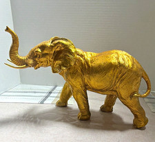 Gold Tone Elephant Figurine Statue Decorative Raised Trunk Trunk Up picture