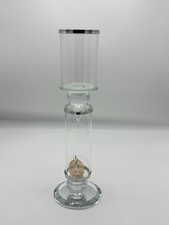 Crystal Glass Hurricane Candle Holder Tall Pedestal Silver Accent Table Decor picture
