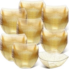 Sliner 100 Pcs Plastic Serving Bowls Disposable Square Gold Glitter 8 oz picture