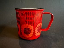 FINEL Red Lintu Bird Enamel Coffee Mug Cup Arabia Finland Vintage MCM Metal B picture
