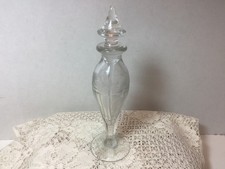 Vtg. Etched Floral Perfume Bottle W/Etched Hexagon Base picture