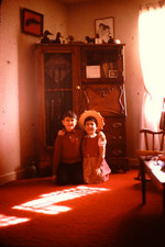 1970 Boy Girl Wearing Straw Hat Brother & Sister 1970's Vintage 35mm Slide R194 picture