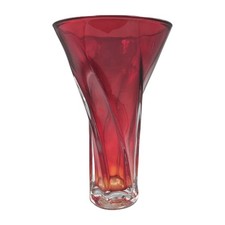 Ruby Red and Clear Glass Tornado Swirl Vase 9