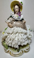 Dresden Lace Lady & Lamb Porcelain Figurine picture