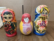  Vintage Russian Matryoshka Nesting Dolls Hand Paint.One porcelin measuring cups picture