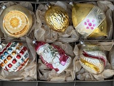 VTG German Indent Reflector Blown Glass Hand Painted Santa Christmas Ornaments picture