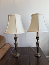 Vintage Solid Brass Candlestick Table Lamps Pair  Ropes Colonial picture