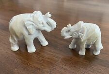 Beautiful Pair Hand Carved Soapstone Mother with Baby Elephant picture