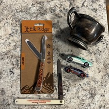 Junk Drawer Lot Knifes, Hot Wheels, & Vintage Bowl picture
