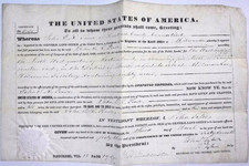 US Land grant 1843 Wisconsin Territory John Tyler president to John R. Pease CT picture