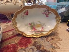 VINT. PIN TRAY SOAP DISH LIMOGES CORONET  FRANCE GOLD GUILT SCALLOPED OVAL picture