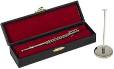 Silver Flute Music Instrument Miniature Replica with Case - Size 5.5 in picture
