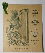 1914 Antique Topeka Kansas IATSE Entertainment Union Local 206 Ball KELLAM HALL picture