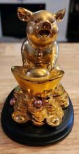 Small Golden Lucky Pig Of Prosperity Statue Holding Ingot With Wealth picture