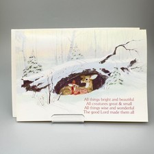 Vtg 1950s Unused A Sunshine Card Fawns Deer Snow Christmas Winter Hymn Verse picture