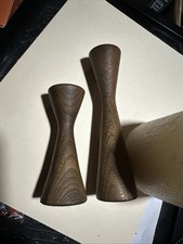 Set Of 2 Vintage Hand Turned Walnut Candlesticks one 7” and one 5” picture