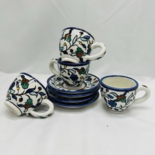 VTG Jerusalem Pottery Espresso Cups Set Of 4 Floral Demitasse Collectible READ picture
