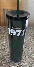 Starbucks 1971 Green Tumbler Cup with Green Straw Coffee & Tea Theme picture