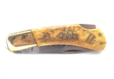 Vintage National Blade Company Scrimshaw Jaguar Model Lockback Folding Knife 2