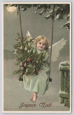 Pretty Angel Christmas Tree Swing Postcard Embossed c1914 Germany picture