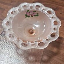 Vintage 1930s Lancaster Glass Open Work Frosted Decorated Pink 7.5