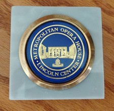 Vintage Metropolitan Opera / Lincoln Center Marble & Brass Paperweight 1976 picture