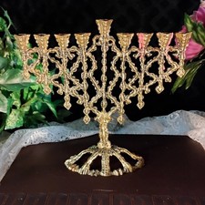 Solid Brass Vintage Judaica Tree of Life Hanukkah Menorah, Israel, Tamar picture
