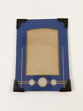 Vtg Antique Art Deco Picture Frame Reverse Painted Glass Blue Gold Metal 5”x7” picture