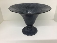 1960s Art Deco Tiffin Black Satin Glass Footed Rolled Edge Compote Vase Opaque picture