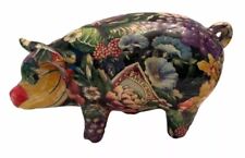 Vintage Floral Fabric & Fruit Lacquered Ceramic Decoupage Pig Figurine picture