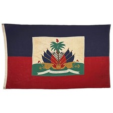 Vintage Cotton Sewn Haiti Flag Old Cloth Haitian Embroidered Textile Fabric Art picture