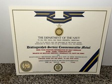 NAVY DISTINGUISHED SERVICE MEDAL COMMEMORATIVE CERTIFICATE ~ TYPE-2 w/PRINTING picture
