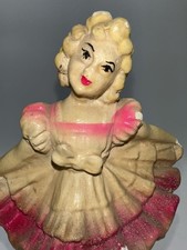 Rare Vintage 1930-50’s Shirley Temple Chalkware Figurine, Yellow & Pink Dress 9” picture
