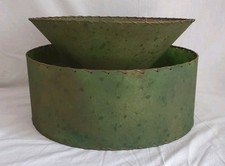 Vtg Lg MCM Green/Gold Fiberglass Two Tier Whip Stitch Lamp Shade 18