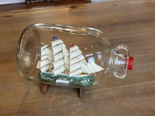 Vintage SHIP IN A BOTTLE Training Ship “DANMARK” Tall Ship Wood Sail Boat 12”x8” picture