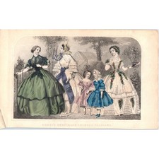 1857 Original Lady's Pre Civil War Fashion Plate Hand Tinted Engraving D19-2-1 picture