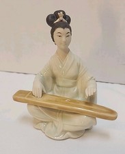 Geisha Porcelain Statue Asian Sculpture Figurine Koto Player China 5” Tall picture