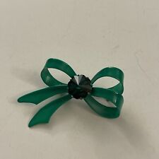 Vintage Retro Painted Green Bow Stone Pin Brooch D4 picture