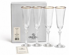 NEW Vintage Oneida Crystal Tosca Gold Champagne Flutes – Set of 4 picture