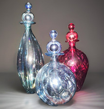 3pc Made in Italy Glass Perfume Bottles w/ Stoppers Iridescent pink blue aqua picture