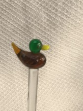 Vintage Georges Briard Glass Stirrer Set 4 Blown Glass Mallard Duck Swizzle Box picture