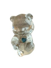 Fenton Bear Figurine, December Birthstone Clear Glass Bear W/Blue Heart picture
