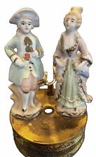 Antique French Colonial Porcelain Figurine Man & Woman/Brass Lamp/WORKS picture