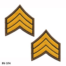 PAIR SGT Sergeant Chevron Sleeve Patches ~ Brown/Yellow ~ NOS Gemsco USA picture