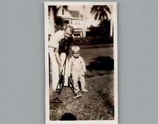 Antique 1940's Yard Work With Dad - Black & White Photography Photo picture