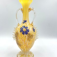 Antique Czech Welz Ruckl Tomschick Spatter Glass Vase w/ Enamel & Rigaree picture
