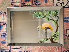Vintage 1940-50’s Mid Century Modern Flamingo Glass Wall Mirror Decor picture
